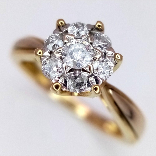 328 - A 9K YELLOW GOLD DIAMOND CLUSTER RING 0.33CT , 2.6G TOTAL WEIGHT, SIZE L. Ref: SC 7017