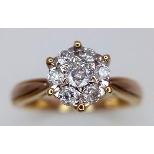 328 - A 9K YELLOW GOLD DIAMOND CLUSTER RING 0.33CT , 2.6G TOTAL WEIGHT, SIZE L. Ref: SC 7017