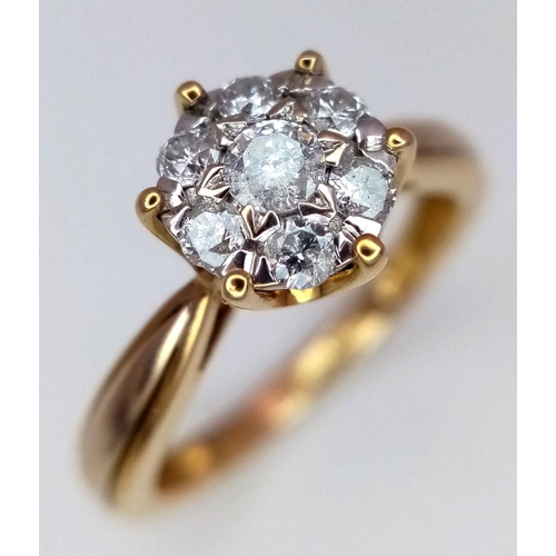 328 - A 9K YELLOW GOLD DIAMOND CLUSTER RING 0.33CT , 2.6G TOTAL WEIGHT, SIZE L. Ref: SC 7017