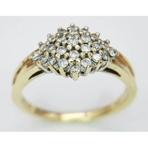 335 - A 9K YELLOW GOLD DIAMOND CLUSTER RING 0.25CT , 2.7G TOTAL WEIGHT, SIZE M. Ref: SC 7018