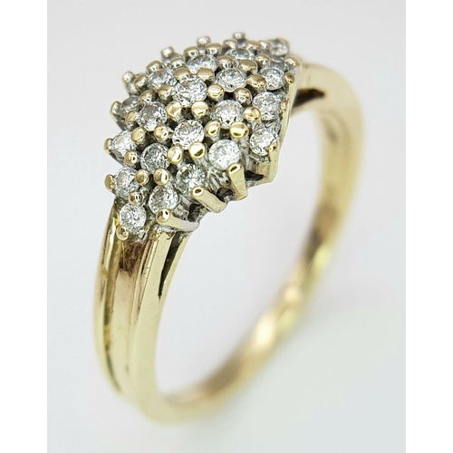 335 - A 9K YELLOW GOLD DIAMOND CLUSTER RING 0.25CT , 2.7G TOTAL WEIGHT, SIZE M. Ref: SC 7018