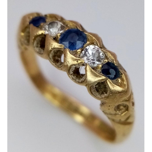 34 - A 18K YELLOW GOLD ANTIQUE DIAMOND & SAPPHIRE RING 4.3G SIZE M , HALLMARKED BIRMINGHAM 1906. Ref: SC ... 