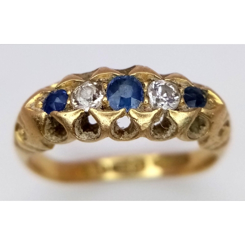 34 - A 18K YELLOW GOLD ANTIQUE DIAMOND & SAPPHIRE RING 4.3G SIZE M , HALLMARKED BIRMINGHAM 1906. Ref: SC ... 