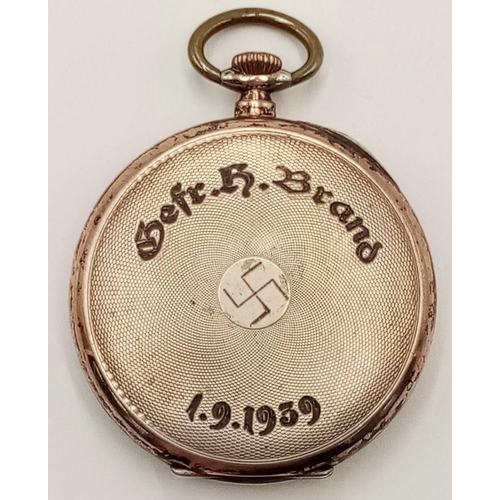 355 - A 1939 Dated Gold Plated Patriotic German Pocket Watch Dedicated to Gefreiter (Lance Corporal)  H. B... 