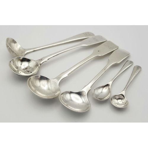 395 - Six Antique Solid Silver 925 Condiment Spoons, Total weight: 61.3 grams.