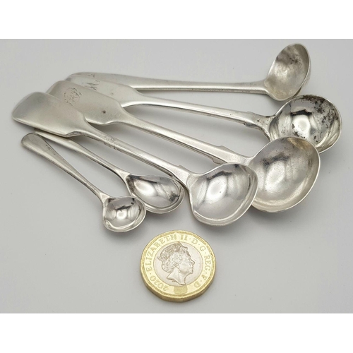 395 - Six Antique Solid Silver 925 Condiment Spoons, Total weight: 61.3 grams.