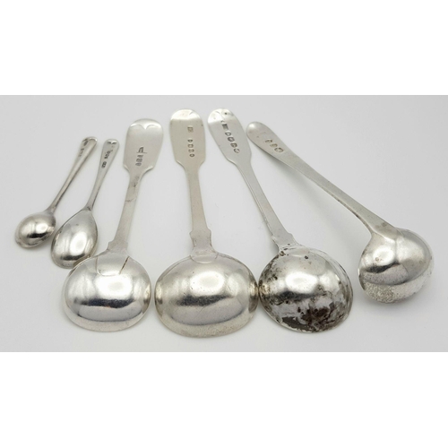 395 - Six Antique Solid Silver 925 Condiment Spoons, Total weight: 61.3 grams.