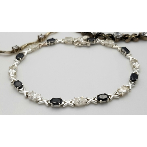 402 - Three Elegant Solid Silver 925 Bracelets, with Sparkling Cubic Zirconia Stones, Total weight: 32.6 g... 