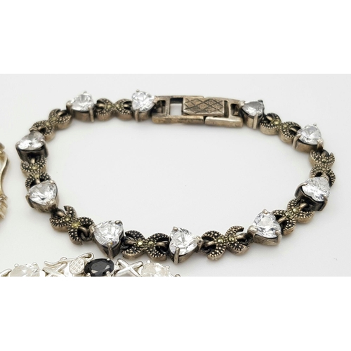 402 - Three Elegant Solid Silver 925 Bracelets, with Sparkling Cubic Zirconia Stones, Total weight: 32.6 g... 