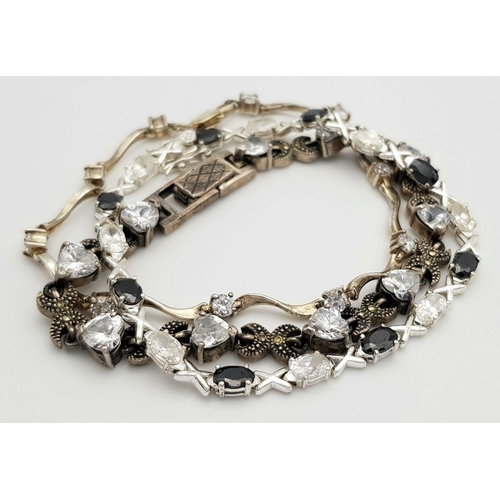 402 - Three Elegant Solid Silver 925 Bracelets, with Sparkling Cubic Zirconia Stones, Total weight: 32.6 g... 