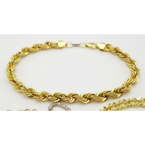 409 - Three Beautiful Solid Silver 925 Bracelets, Gold Plated, Total weight: 22.8 grams, All Approx. 20cm.... 