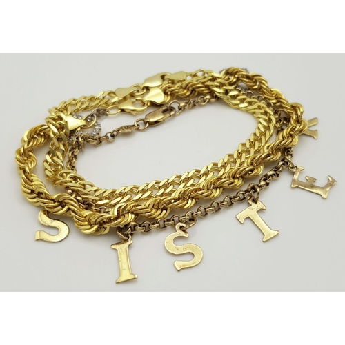 409 - Three Beautiful Solid Silver 925 Bracelets, Gold Plated, Total weight: 22.8 grams, All Approx. 20cm.... 