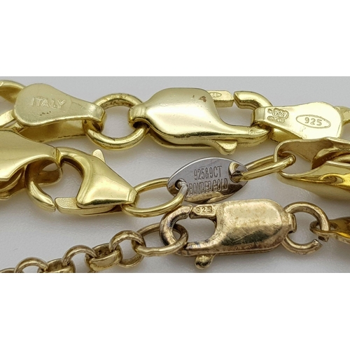 409 - Three Beautiful Solid Silver 925 Bracelets, Gold Plated, Total weight: 22.8 grams, All Approx. 20cm.... 