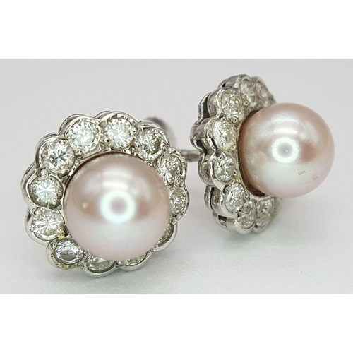 41 - A 18K WHITE GOLD DIAMOND & PEARL STUD EARRINGS WITH SCREW BACK FITTINGS 0.50CT 4.9G. Ref: SC 7070