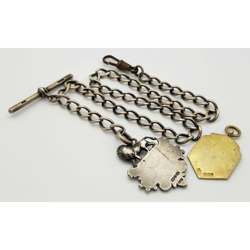 416 - An Antique Solid Silver 925 Watch Chain with Fob and One Extra Silver (gold tone) Fob, Total weight:... 