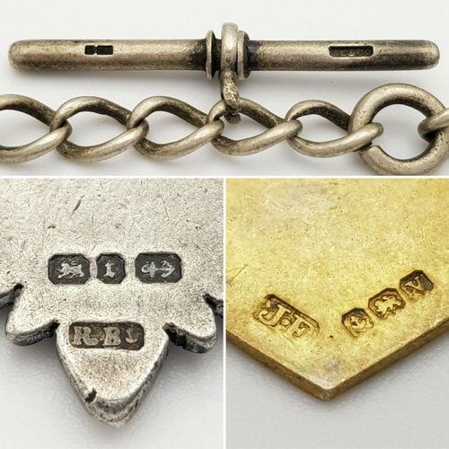 416 - An Antique Solid Silver 925 Watch Chain with Fob and One Extra Silver (gold tone) Fob, Total weight:... 