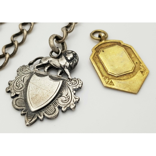 416 - An Antique Solid Silver 925 Watch Chain with Fob and One Extra Silver (gold tone) Fob, Total weight:... 