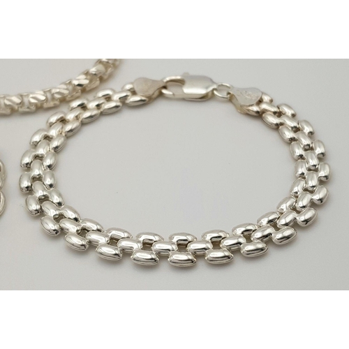 430 - Three Stylish Solid Silver 925 Bracelets,Total weight: 43 grams, All 19.5cm. In excellent condition.