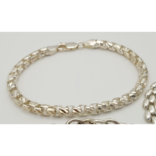 430 - Three Stylish Solid Silver 925 Bracelets,Total weight: 43 grams, All 19.5cm. In excellent condition.