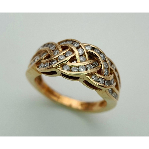 524 - A 9K YELLOW GOLD DIAMOND SET CELTIC DESIGN RING 0.50CT 4.7G TOTAL WEIGHT , SIZE L 1/2. Ref: SC 7009