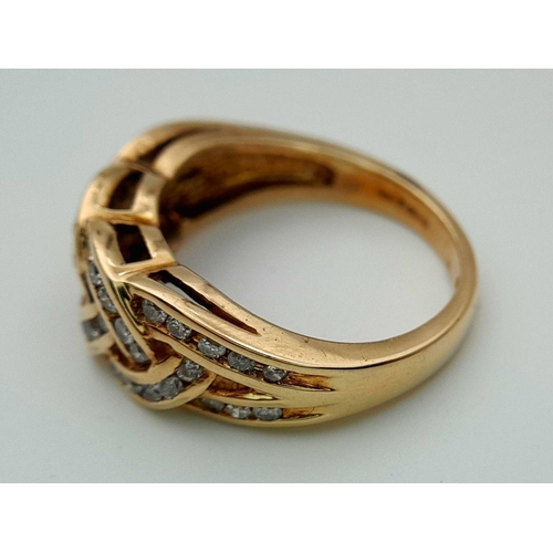 524 - A 9K YELLOW GOLD DIAMOND SET CELTIC DESIGN RING 0.50CT 4.7G TOTAL WEIGHT , SIZE L 1/2. Ref: SC 7009