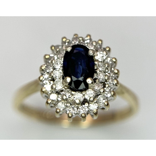 552 - A 9K YELLOW GOLD DIAMOND & SAPPHIRE CLUSTER RING 2.6G TOTAL WEIGHT, SIZE L 1/2. Ref: SC 7028