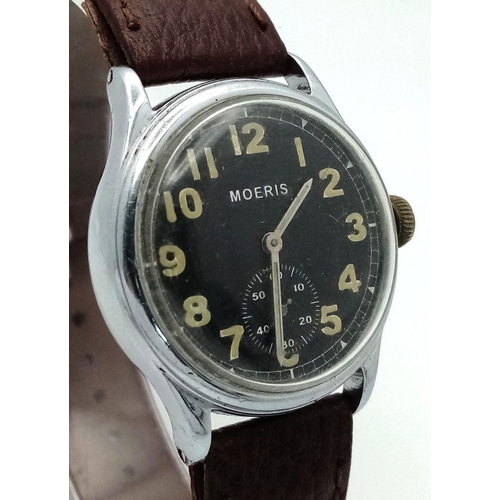 89 - A WW2 German Army DH Wrist Watch. Maker Moeris. Quality Swiss made watch for the Wehrmacht. Works we... 