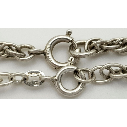 2260 - Two Solid Silver 925 Rope Chain Necklaces, 55cm and 76cm. Total weight: 39.7 grams. Both in very goo... 