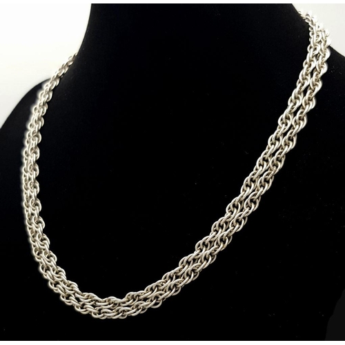 2260 - Two Solid Silver 925 Rope Chain Necklaces, 55cm and 76cm. Total weight: 39.7 grams. Both in very goo... 