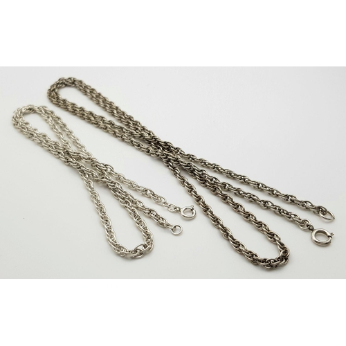 2260 - Two Solid Silver 925 Rope Chain Necklaces, 55cm and 76cm. Total weight: 39.7 grams. Both in very goo... 