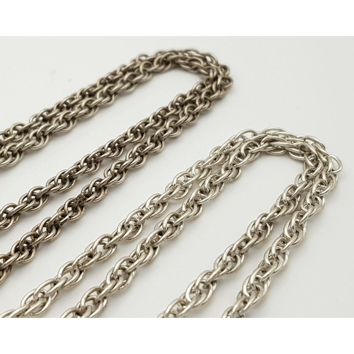 2260 - Two Solid Silver 925 Rope Chain Necklaces, 55cm and 76cm. Total weight: 39.7 grams. Both in very goo... 