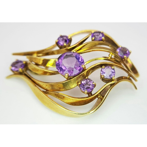 1505 - A Breathtaking Vintage 18K Yellow Gold and Amethyst Pendant. Abstract form with seven clean, faceted... 