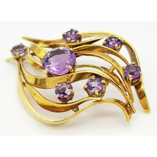 1505 - A Breathtaking Vintage 18K Yellow Gold and Amethyst Pendant. Abstract form with seven clean, faceted... 