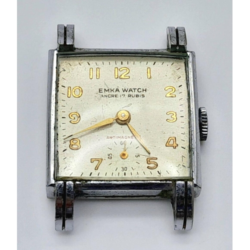 2280 - A Vintage Emka Watch Stainless Steel Case and Movement. 
27mm width. Silver tone dial with second su... 