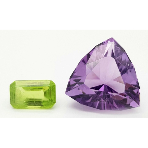 1989 - A Set of Two Gemstones. A 10.19ct Bolivian Amethyst - faceted trillion shape, brilliant and fancy cu... 