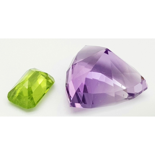 1989 - A Set of Two Gemstones. A 10.19ct Bolivian Amethyst - faceted trillion shape, brilliant and fancy cu... 