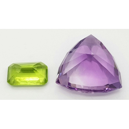 1989 - A Set of Two Gemstones. A 10.19ct Bolivian Amethyst - faceted trillion shape, brilliant and fancy cu... 