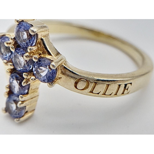 1961 - A Yellow Gold Gilt Sterling Silver Tanzanite Set Cross Ring Size M1/2. The Cross Measures 1.2cm Leng... 