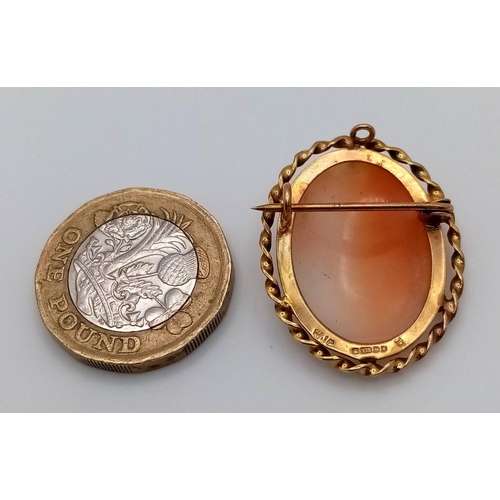 1917 - An Vintage 9K Gold Cameo Brooch/Pendant. 3cm. 3.7g total weight.