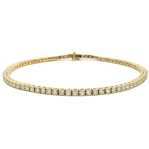 337 - An 18K Yellow Gold Tennis Bracelet, featuring Round Cut Lab-Grown Diamond on Claw Set. Total diamond... 