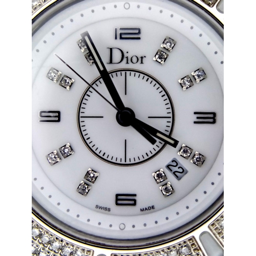 116 - A Christian Dior 'Christal' Diamond Quartz Ladies Watch. Stainless steel and white crystal bracelet.... 