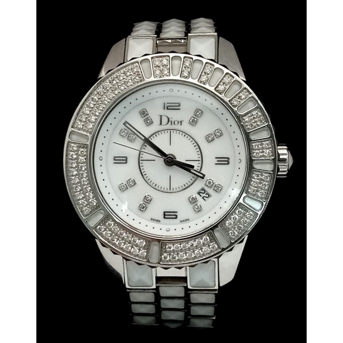 116 - A Christian Dior 'Christal' Diamond Quartz Ladies Watch. Stainless steel and white crystal bracelet.... 