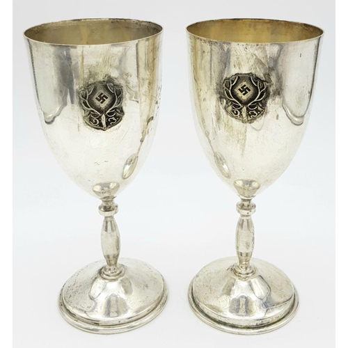 327 - A Pair of 3rd Reich Hunting Association Silver Plated Goblets.