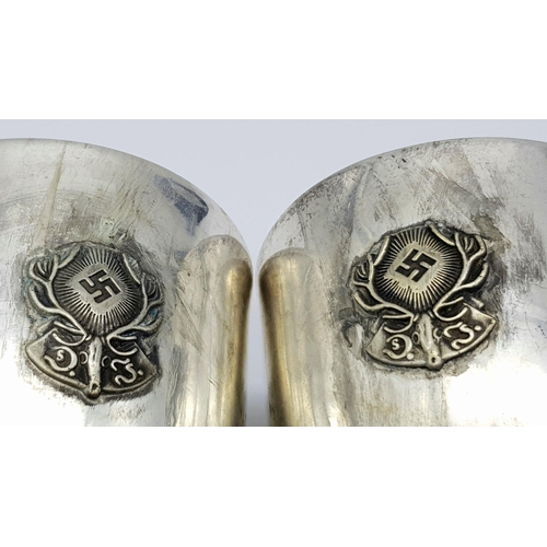 327 - A Pair of 3rd Reich Hunting Association Silver Plated Goblets.