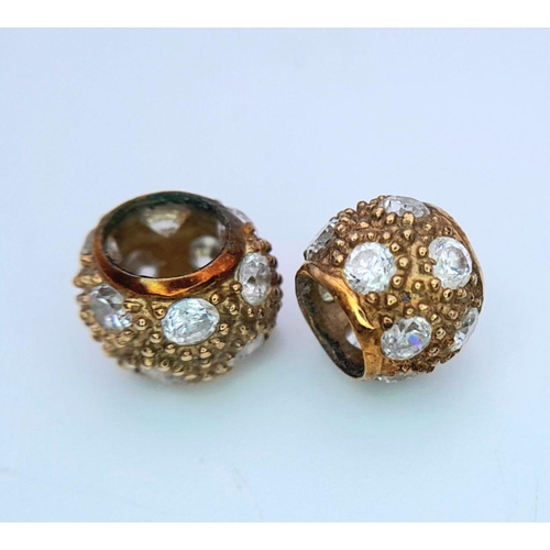 699 - A PAIR OF 9K YELLOW GOLD STONE SET BALLS TO BE WORN ON HOOP EARRINGS - OR AS A PENDANT ON A CHAIN. 2... 