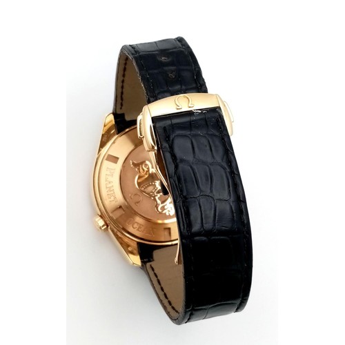 1248 - An 18K Gold Omega Planet Ocean 600 Chronograph Automatic Gents Watch. Black leather/silicone strap w... 