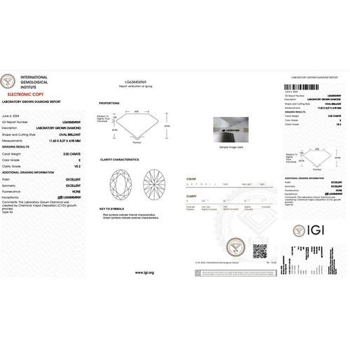 330 - 3.02CT OVAL SHAPED LAB-GROWN DIAMOND, COLOUR E, CLARITY VS2. COMES WITH IGI CERTIFICATE. MEASUREMENT... 