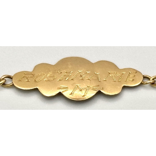 317 - An 18K Yellow Gold (tested) Vintage Identity Bracelet. Small curb links. If your name is Rosemarie, ... 