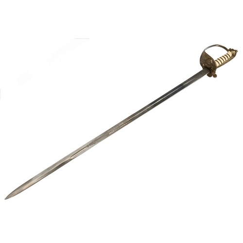 542 - A 20th Century Queen Elizabeth Lions Head Naval Sword and Scabbard. Clip Lock, Correctly Stamped. 96... 