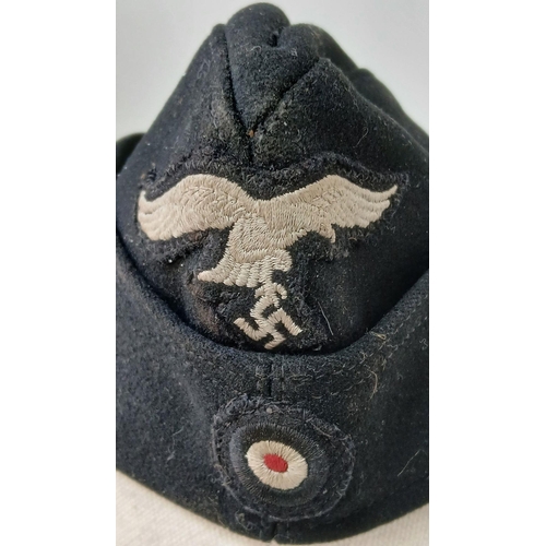 159 - A WW2 German Luftwaffe Enlisted Mans/ Nco’s Side Cap. Good Moth Free Condition. Makers Stamped.